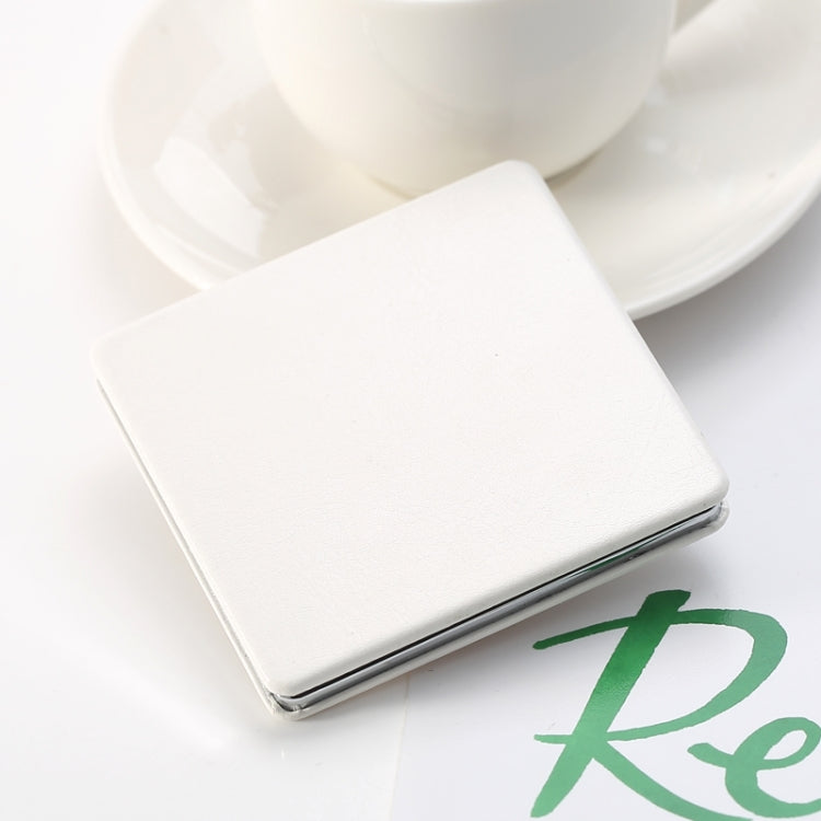White PU leather folding mini makeup mirror compact, plain front cover
