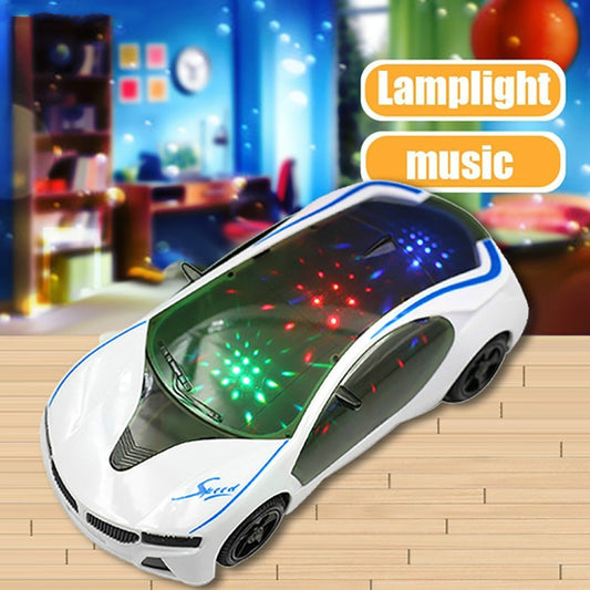 White electric toy supercar with multicolor LED lights and blue light strip on hood