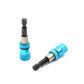Two-piece magnetic screwdriver bit holder with blue textured sleeve and hex bit