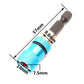 Magnetic screwdriver bit connector with blue grip, showing labeled dimensions