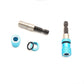 Magnetic screwdriver bit connector set with blue rings, O-rings, and hex bit