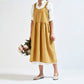 Ginger high-waist cotton-linen apron with bib, wide gathered skirt, and front pocket