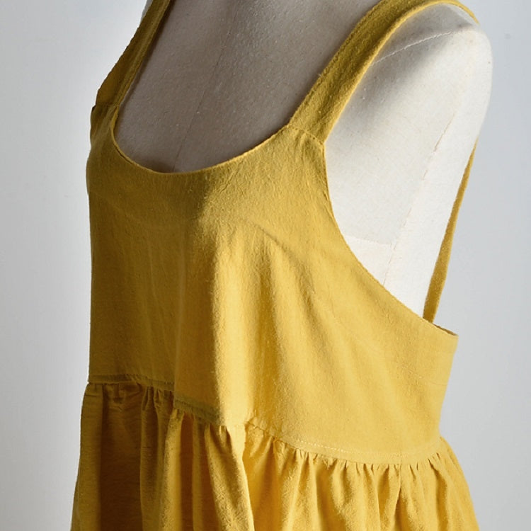 Ginger cotton-linen apron bodice close-up with rounded bib and gathered waist