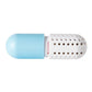 Blue and white capsule shoe deodorizer with side cutout and vent holes