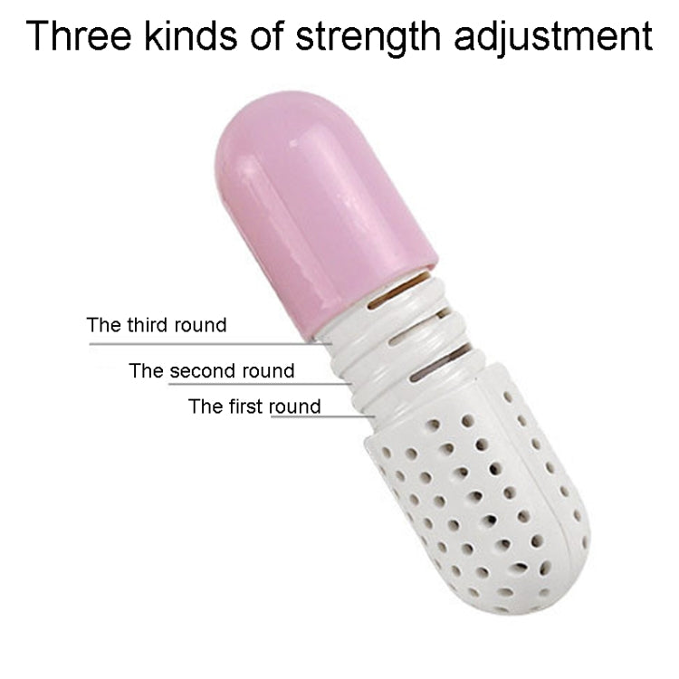 Pink capsule shoe deodorizer with perforated vent holes and ridged end