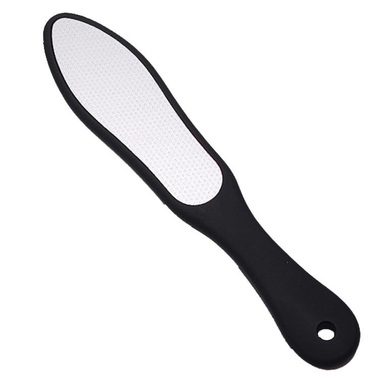Black-handled dead skin file with oval white textured surface
