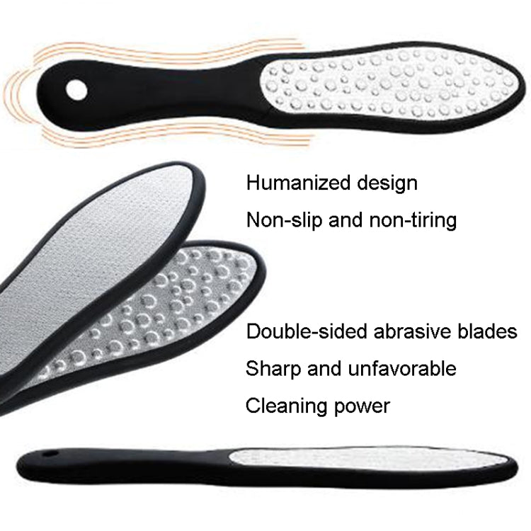 Double-sided pedicure scraper with white abrasive face and black handle