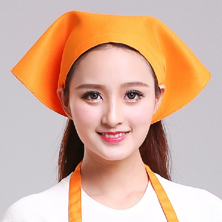 Orange chef turban hat with triangle scarf, adjustable kitchen work headwear