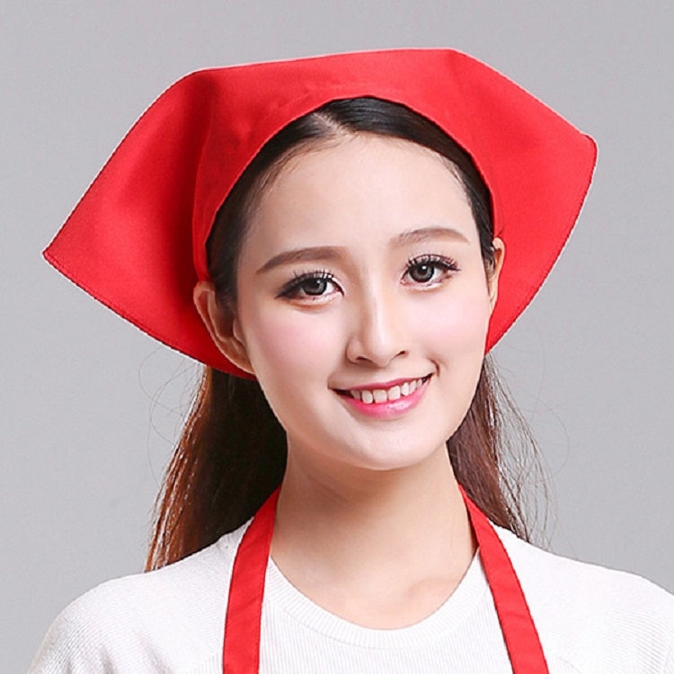 Red chef turban hat with triangle scarf, front headwear for kitchen work, adjustable