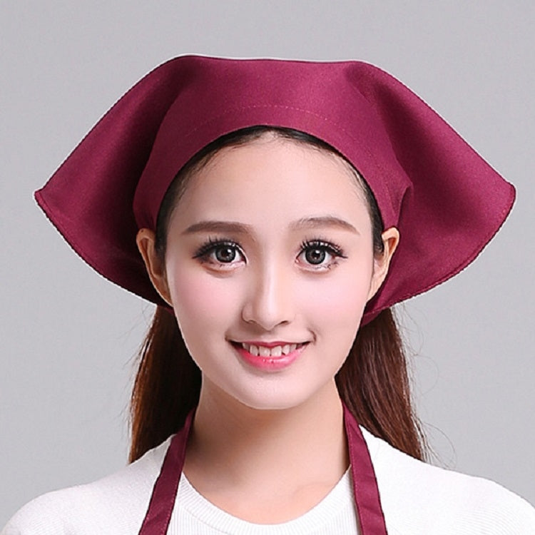 Burgundy chef turban hat with triangle scarf, front headwear for kitchen work