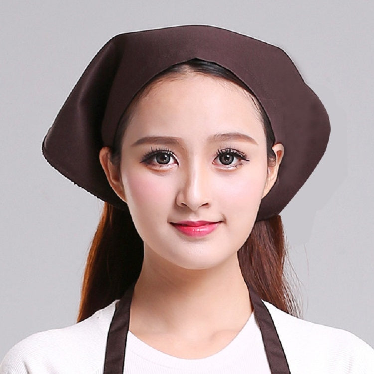 Brown chef turban hat with triangle scarf, front headwear for kitchen work