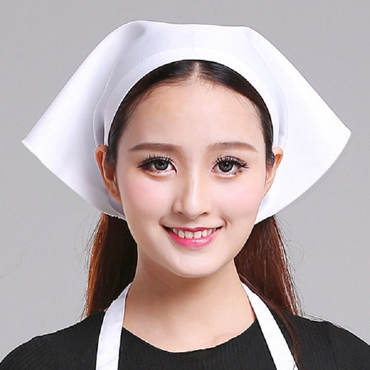 White triangular chef work hat with neck scarf, adjustable fit
