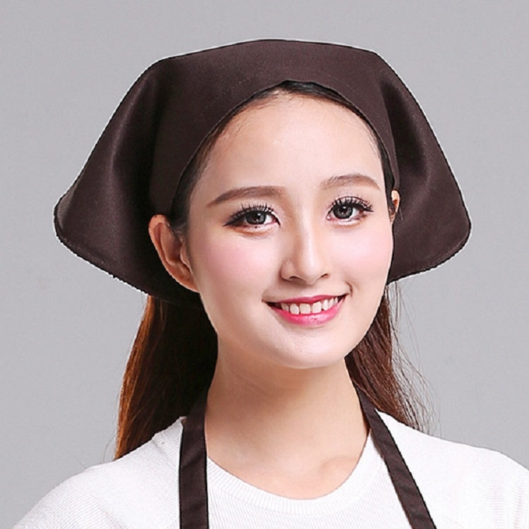 Brown triangular chef work hat with neck scarf, adjustable fit