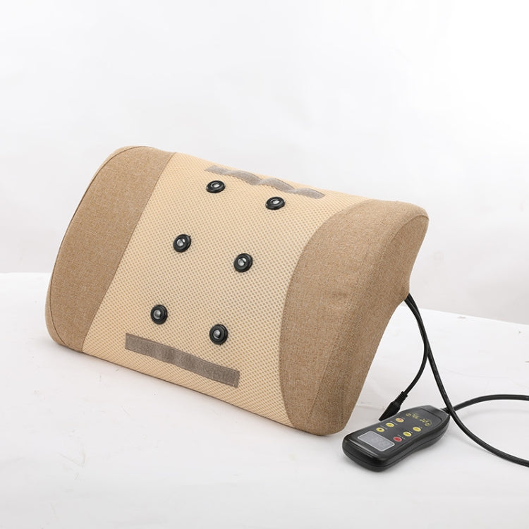 Heating pulse acupuncture waist massager in beige with black power cord and handheld remote