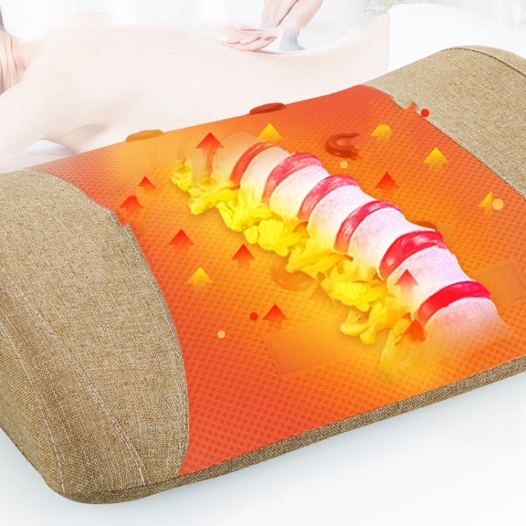 Heating pulse acupuncture waist massager with heating area illustration under beige pad