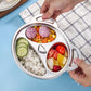 Stainless steel cartoon divided kids dinner plate held by hands for serving