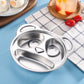 Stainless steel cartoon dinner plate with multiple compartments and raised carrying handles