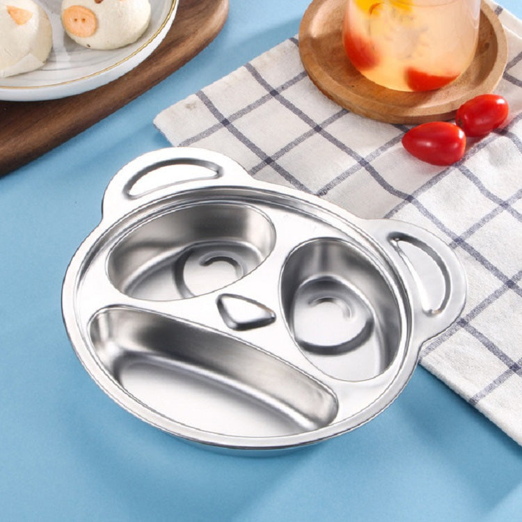 Stainless steel cartoon dinner plate with multiple compartments and raised carrying handles