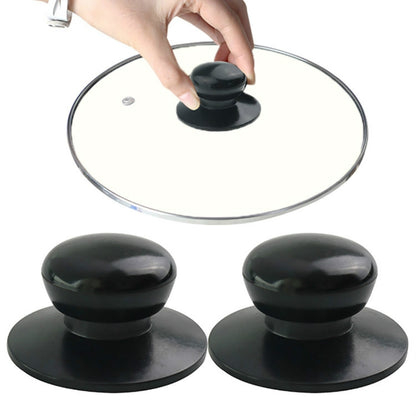 Black pot lid handle caps set, round plastic with central metal fastener