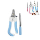 Blue pet nail clipper and emery file set with white grips and stainless steel parts