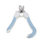 Pet nail clipper with file, stainless steel head and spring with blue-and-white grips