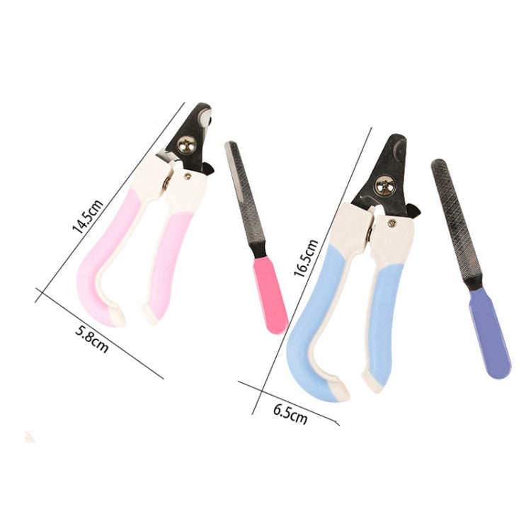 Pet nail clipper and file with length markings (5.8cm/14.5cm and 6.5cm/10.5cm)