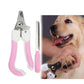 Two-piece pet nail clipper and file set with pink-and-white handles and stainless steel tools