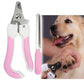 Two-piece pet nail clipper and file set with pink-and-white handles, includes stainless file