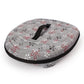 Gray round folding pet tote with top handle and black-trim mesh ventilation panels.
