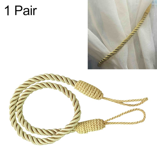 Hand-wound curtain rope tieback pair, braided gold-yellow cord with tassel tips