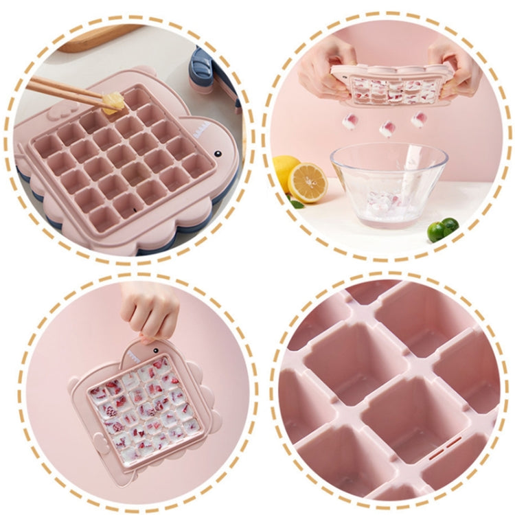 Pink animal ice pop mold shown being filled and removed, with cavity sections