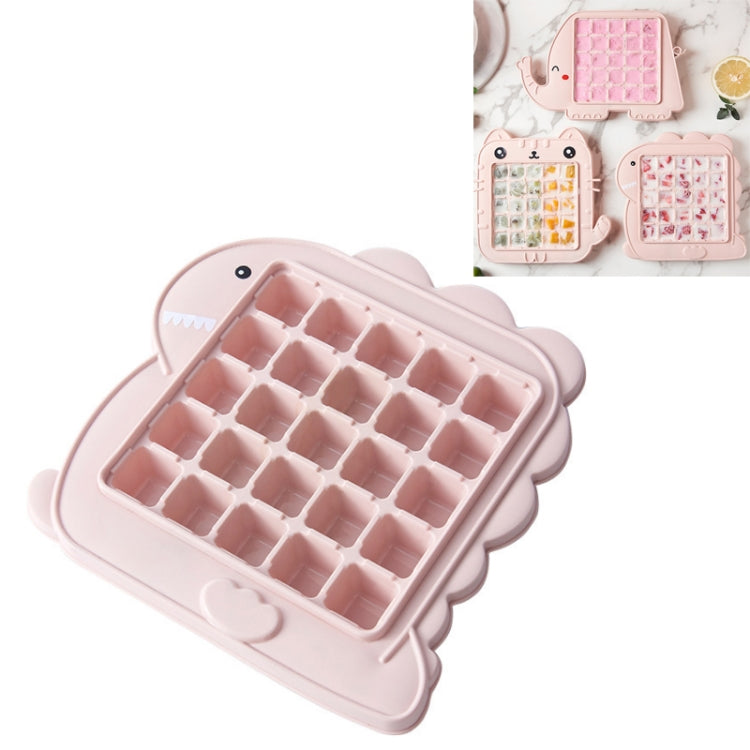 Pink animal-shaped ice popsicle mold with grid cavities and hinged tray