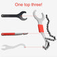 Three-in-one bicycle wrench set showing multiple tips with orange-red central grip