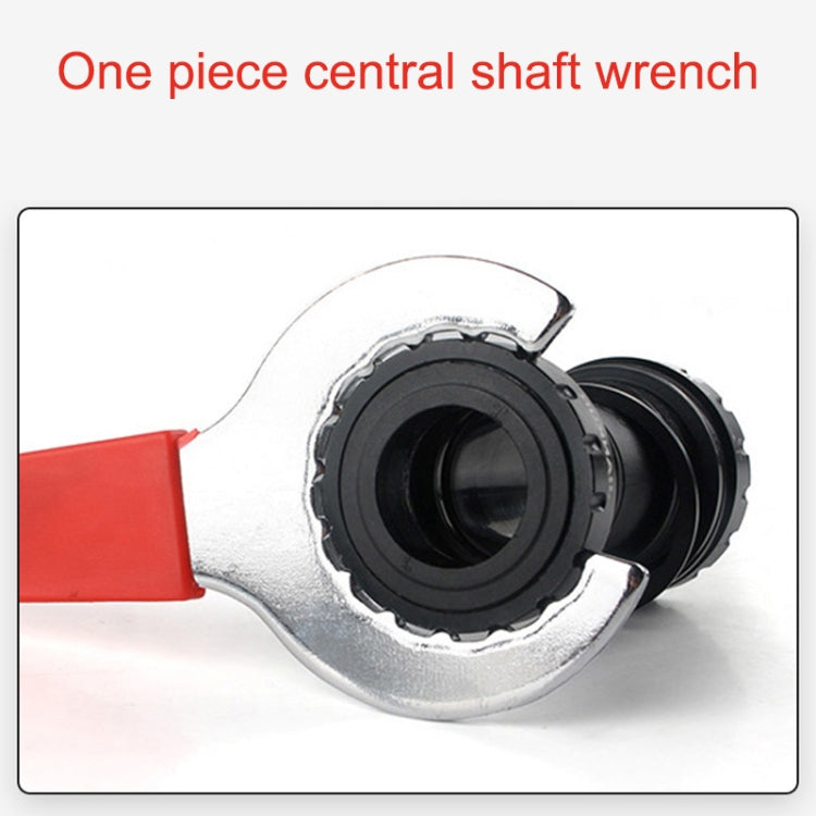 Center axle wrench head with black ring and silver tool body, orange-red handle
