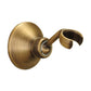 Round brass wall mount with threaded ring and offset curved hook bracket