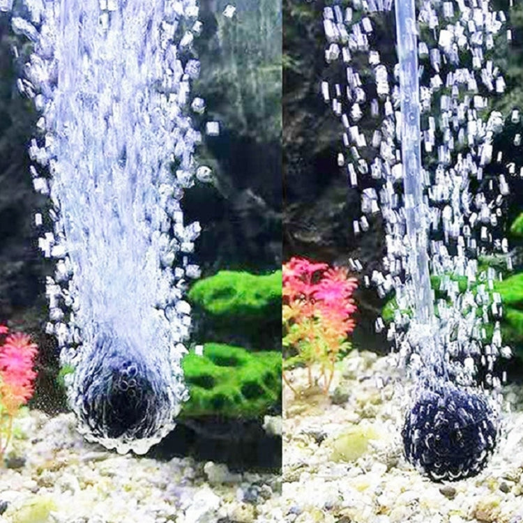 Aquarium oxygenation bubble stream from dark gray diffuser stones at the bottom