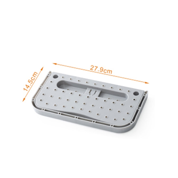 Folding wall hanging slipper storage rack with perforated tray and suction mount, white