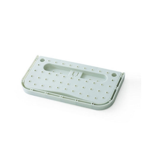 Wall hanging slipper storage rack with suction mount and perforated tray, light green