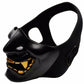 Black half-face tactical grimace mask, side profile with open-mouth teeth detail