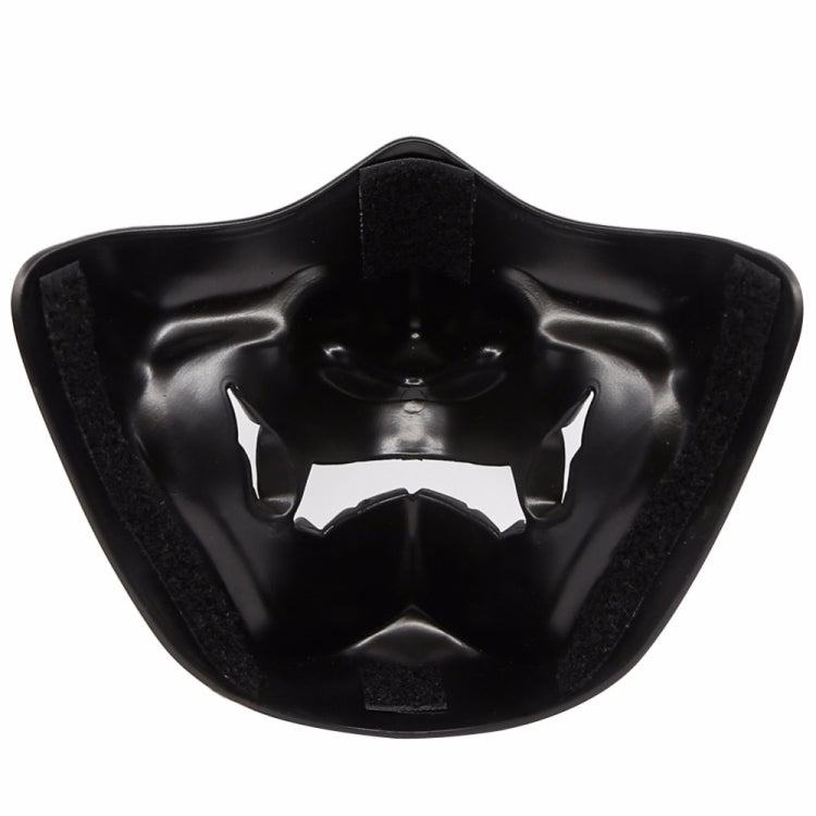Black half-face tactical grimace mask with interior mouth opening and padded rim