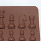 Silicone chess piece mold with close-up of king, rook, and knight cavities