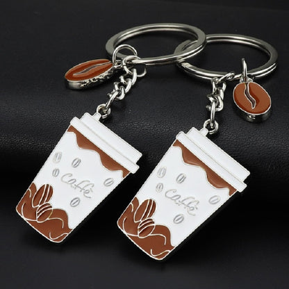 Coffee cup keychain set with two metal cup pendants, silver rings and chains