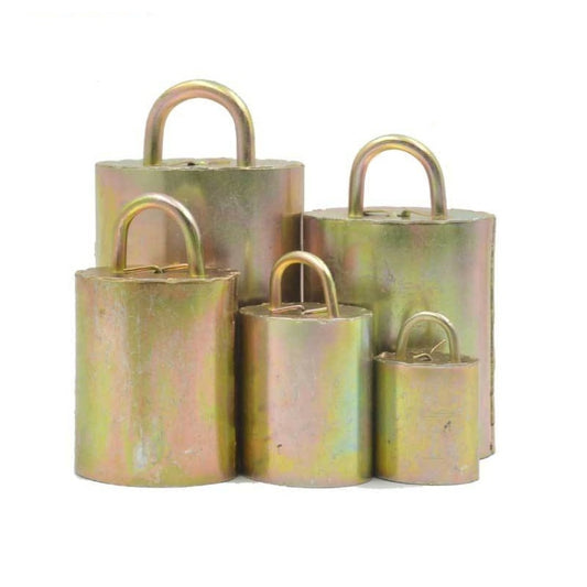 Set of metallic hanging bells with loop handles, four sizes