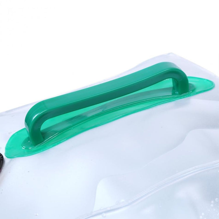 Foldable PVC water bag with green carry handle; textured top view.