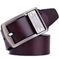 Burgundy pin buckle leather belt with brushed metal buckle and punched holes