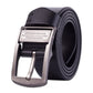 Men's dark leather belt with metal pin buckle and stitched eyelet holes