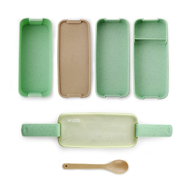 Green and khaki 3-layer bento lunch box set with removable tray inserts and utensils