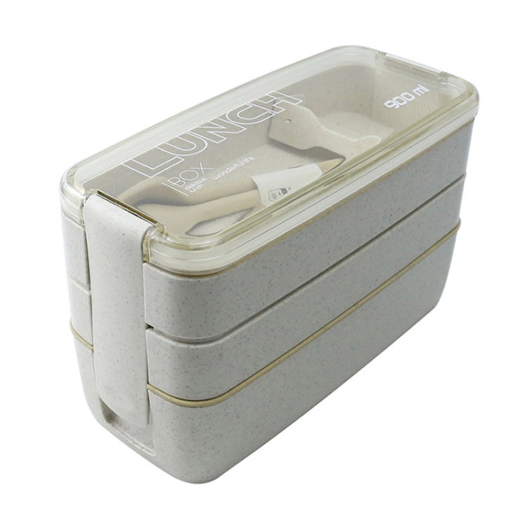 Khaki 3-layer bento lunch box with clear snap lid and 900 ml marking
