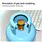 Blue simulated gas tank coin bank close-up of brass valve and open slot