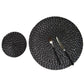 Two round woven placemats in dark gray speckled pattern, different sizes